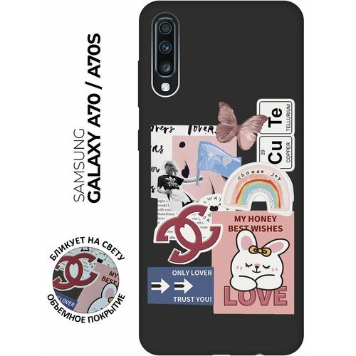 Матовый чехол Cute Stickers для Samsung Galaxy A70 / A70s / Самсунг А70 / А70с с 3D эффектом черный матовый чехол two faces w для samsung galaxy a70 a70s самсунг а70 а70с с 3d эффектом черный