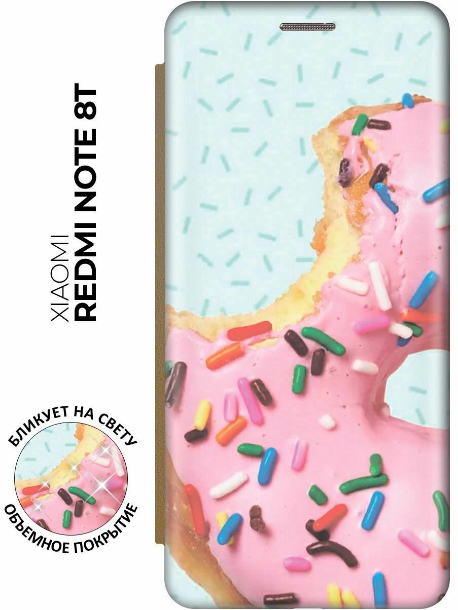 Чехол-книжка Вкусный пончик на Xiaomi Redmi Note 8T / Сяоми Редми Ноут 8Т с эффектом блика золотой