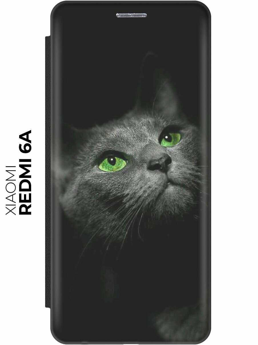 Чехол-книжка Зеленоглазая кошка на Xiaomi Redmi 6A / Сяоми Редми 6А черный