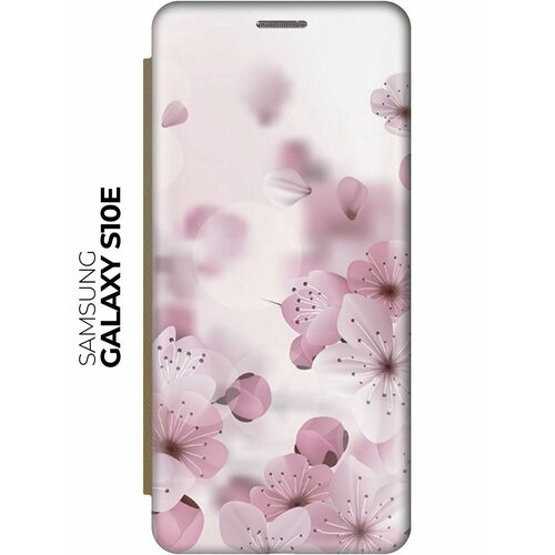 Чехол-книжка Бело-розовые цветочки на Samsung Galaxy S10e / Самсунг С10е золотой