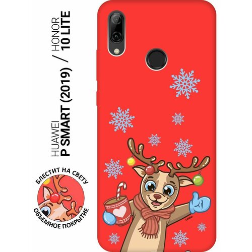 Силиконовая чехол-накладка Silky Touch для Huawei P Smart (2019), Honor 10 Lite с принтом Christmas Deer красная силиконовая чехол накладка silky touch для huawei p40 lite с принтом christmas deer красная