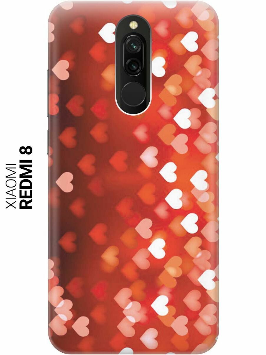 Ультратонкий силиконовый чехол-накладка для Xiaomi Redmi 8 с принтом "Бокэ из красных сердечек"