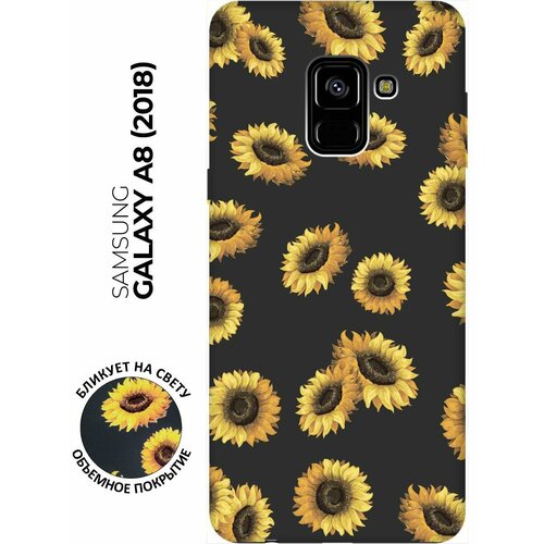 матовый чехол gerberas для samsung galaxy a8 2018 самсунг а8 2018 с 3d эффектом черный Матовый чехол Sunflowers для Samsung Galaxy A8 (2018) / Самсунг А8 2018 с 3D эффектом черный