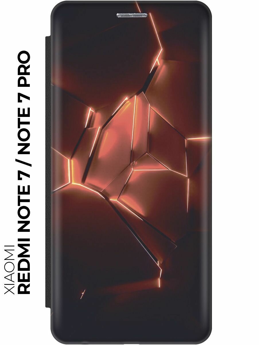 Чехол-книжка Красные фонари на Xiaomi Redmi Note 7 / Note 7 Pro / Сяоми Редми Ноут 7 / Ноут 7 Про черный