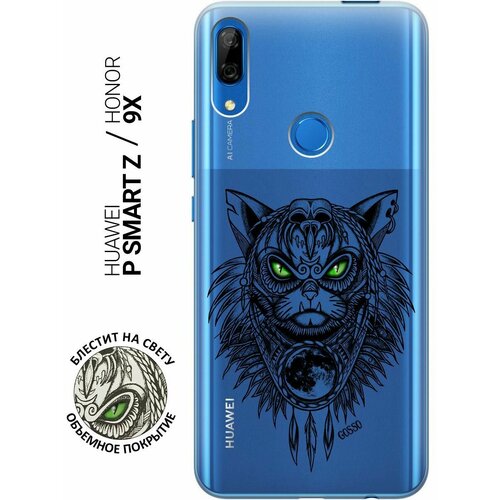 Ультратонкий силиконовый чехол-накладка Transparent для Huawei P Smart Z, Honor 9X с 3D принтом Shaman Cat ультратонкий силиконовый чехол накладка transparent для huawei p smart 2019 honor 10 lite с 3d принтом shaman cat