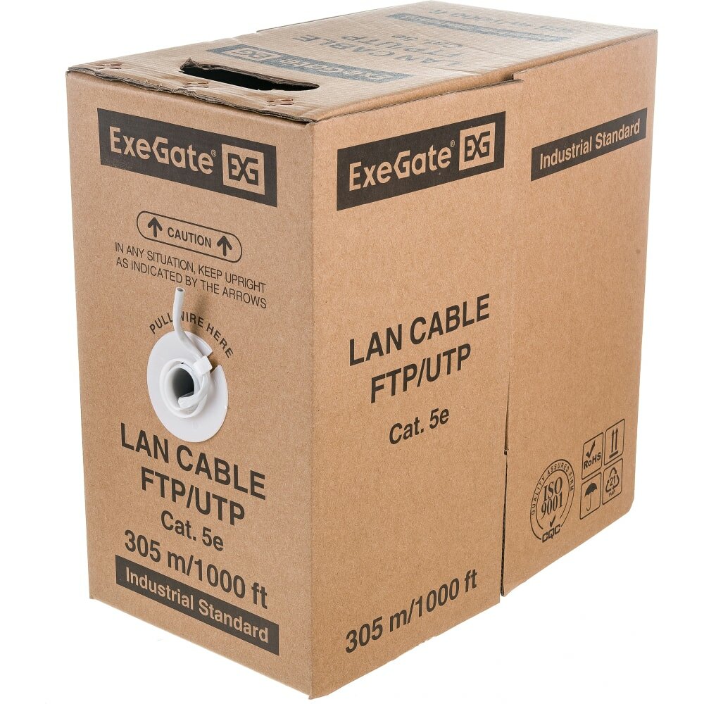 Кабель Exegate EX138965RUS UTP 4 пары кат.5e CCA, 24AWG, бухта 305м, серый, PVC