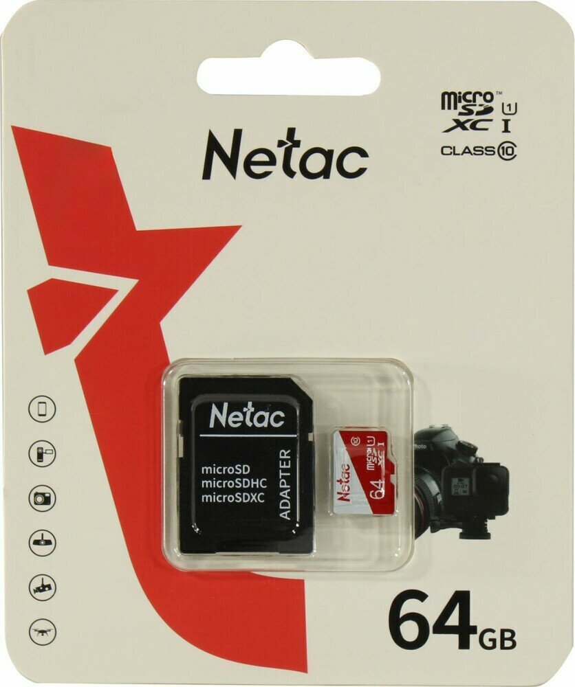 Карта памяти MicroSDXC 64GB Netac P500 Eco Class 10 UHS-I + SD адаптер - фото №4