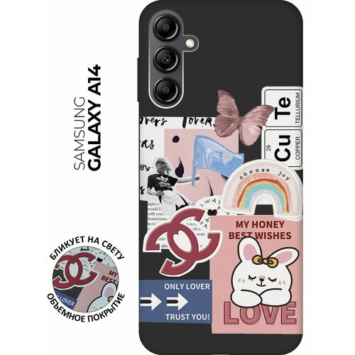 Матовый чехол Cute Stickers для Samsung Galaxy A14 / Самсунг А14 с 3D эффектом черный матовый чехол beatles stickers для samsung galaxy a14 самсунг а14 с 3d эффектом черный