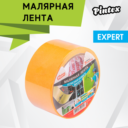 Лента малярная Pintex 5 Washi 48 мм х 20 м, желтый