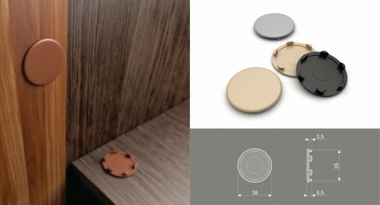 Изображение Заглушка декоративная для отверстия после мебельной петли d35 мм, Белые (2 шт)