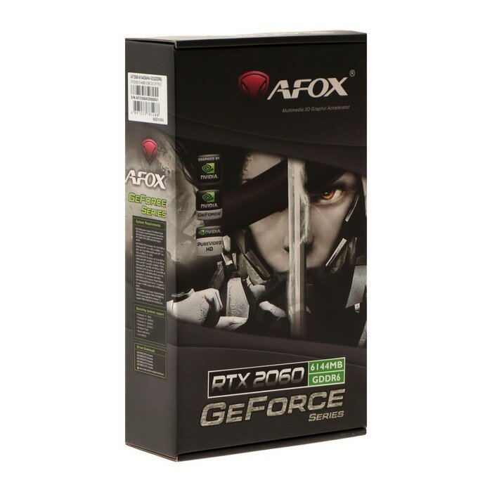 Видеокарта Afox RTX2060 6GB GDDR6 192BIT DP DVI HDMI ATX DUAL FAN RETAIL PACK