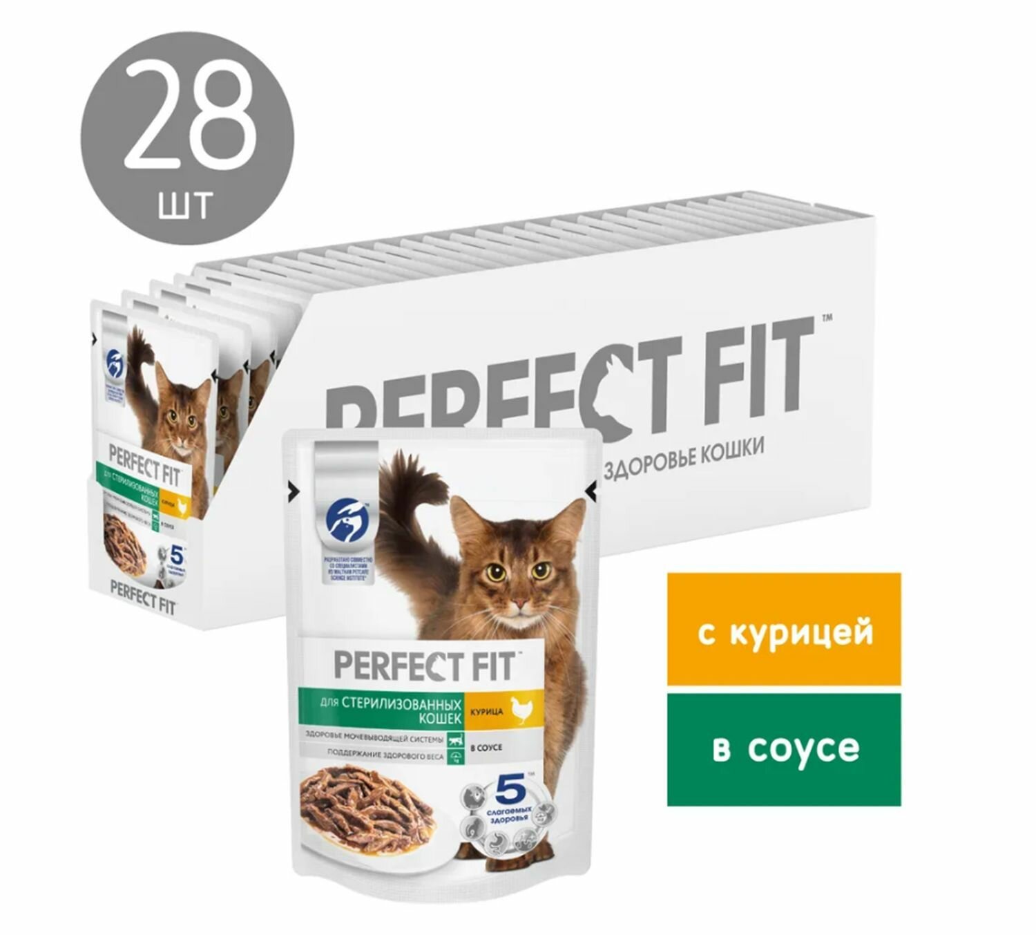 Влажный корм Perfect Fit для стерилизованных кошек, с курицей в соусе, 75гр x 28 шт