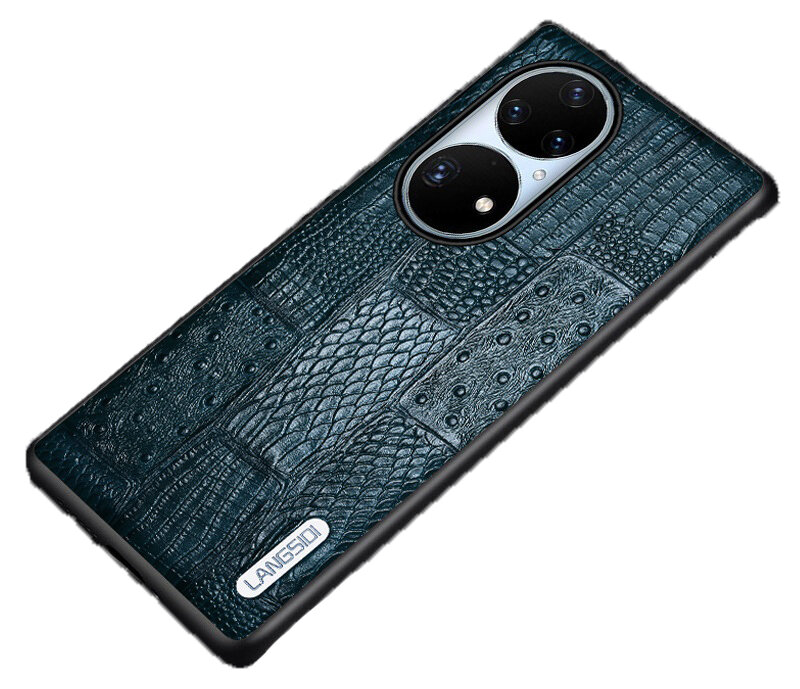 Чехол-накладка MyPads для Huawei P50 Pro панель с фактурной отделкой натуральной кожи синий