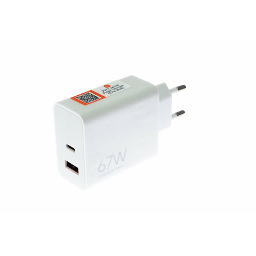 адаптер питания adaptor type c mdy к40 ef СЗУ USB 3.0A USB+Type-C порт XIAOMI MDY-12E-EF GaN 67W кабель Type-C белый