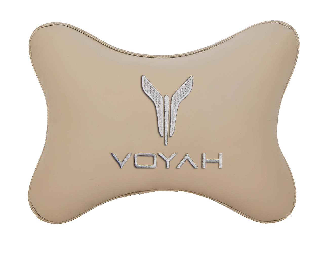Автомобильная подушка на подголовник экокожа Beige с логотипом автомобиля VOYAH