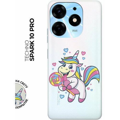 Силиконовый чехол с принтом Unicorn and candy для Tecno Spark 10 Pro / Техно Спарк 10 Про силиконовый чехол с принтом vermouth для tecno spark 10 pro техно спарк 10 про