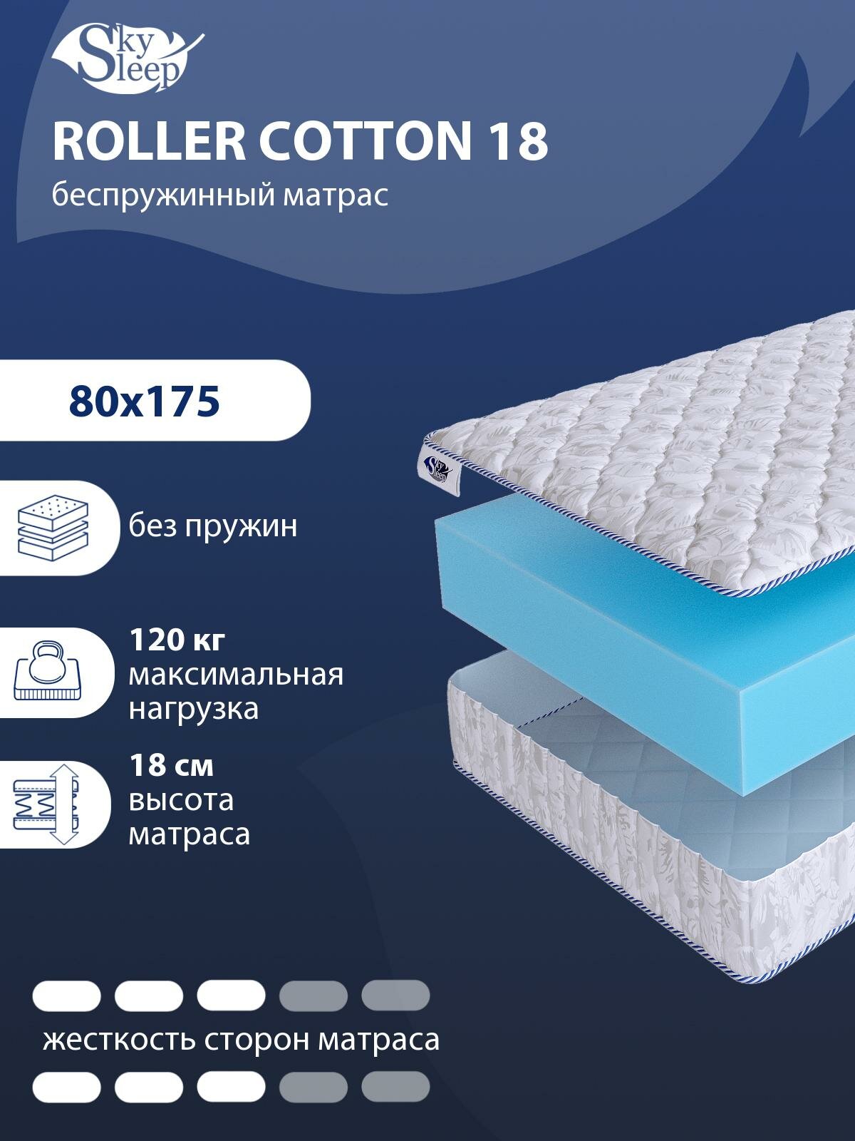 Беспружинный ортопедический матрас SkySleep FLEX Plus 18 на диван кровать 80x175