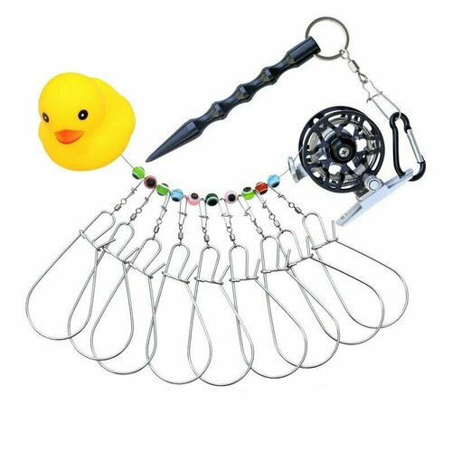 фото Кукан для рыбалки с катушкой, уткой и 9 карабинов. нет бренда