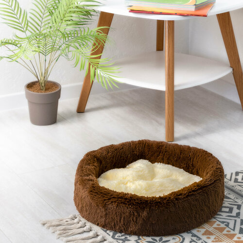 Лежанка для кошек и собак мелких пород , коричневая , со съемной подушкой , ZooMoDa .