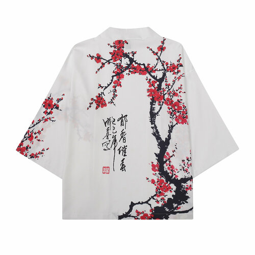 фото Карнавальные костюмы кардиган шелковый оверсайз кимоно накидка хаори красная сакура аниме японский стиль размер xl (175-190) vlasov