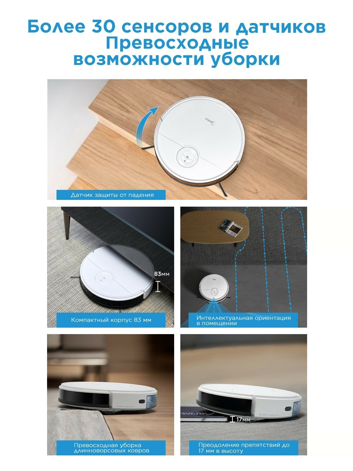 Робот-пылесос с Wi-Fi Midea VCR10W белый сухая и влажная уборка турбо-щетка HEPA-фильтр