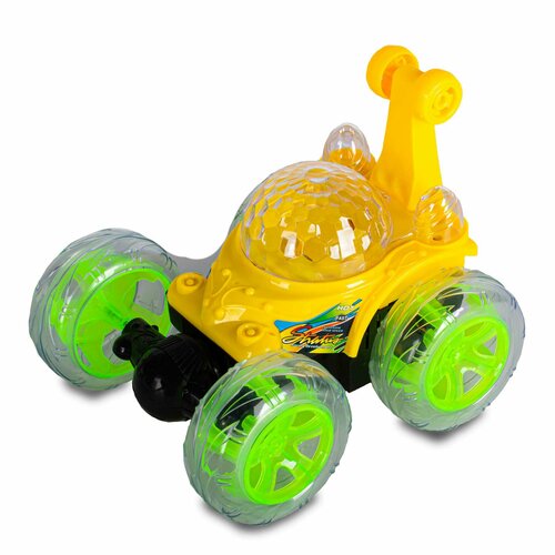 Музыкальная машинка, игрушечная/ Перевертыш/ Машинка детская на пульте/желтый/