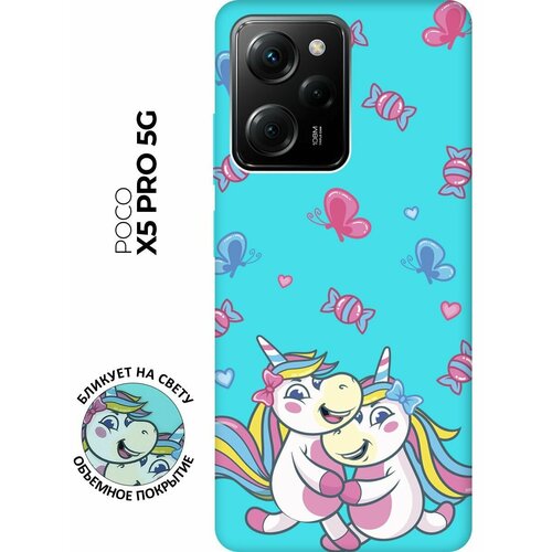 Матовый чехол Unicorns and Candies для Xiaomi Poco X5 Pro 5G / Сяоми Поко Х5 Про 5Г с 3D эффектом мятный голубой