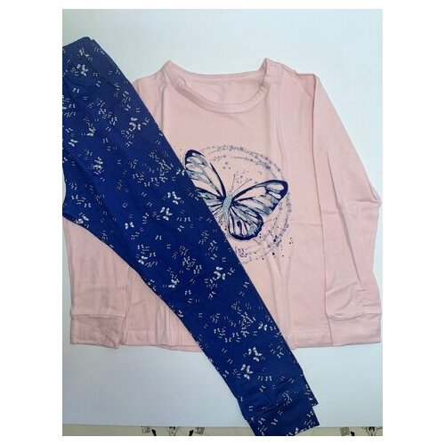 фото Пижама, брюки, лонгслив, размер 122-128, розовый, синий орхидея_shop_