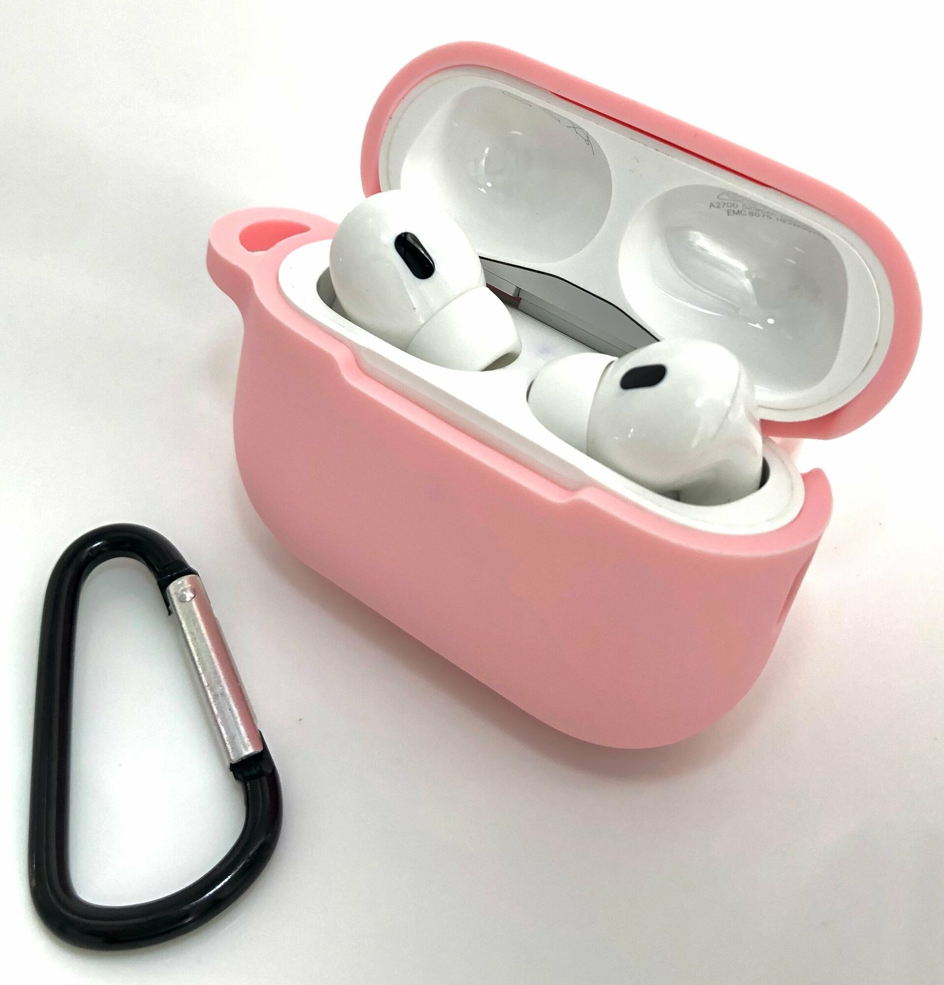 Чехол для AirPods Pro 2 прорезиненный soft touch c карабином розовый pink