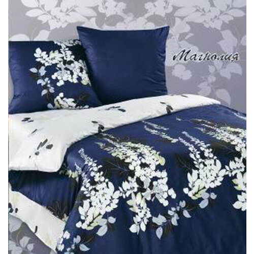 Постельное белье семейное Экзотика сатин 100% хлопок 2 пододеяльника сине-белое с лепестками