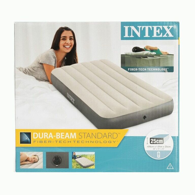 Надувной матрас Intex Deluxe High 64101, 191х99 см, бежевый/серый