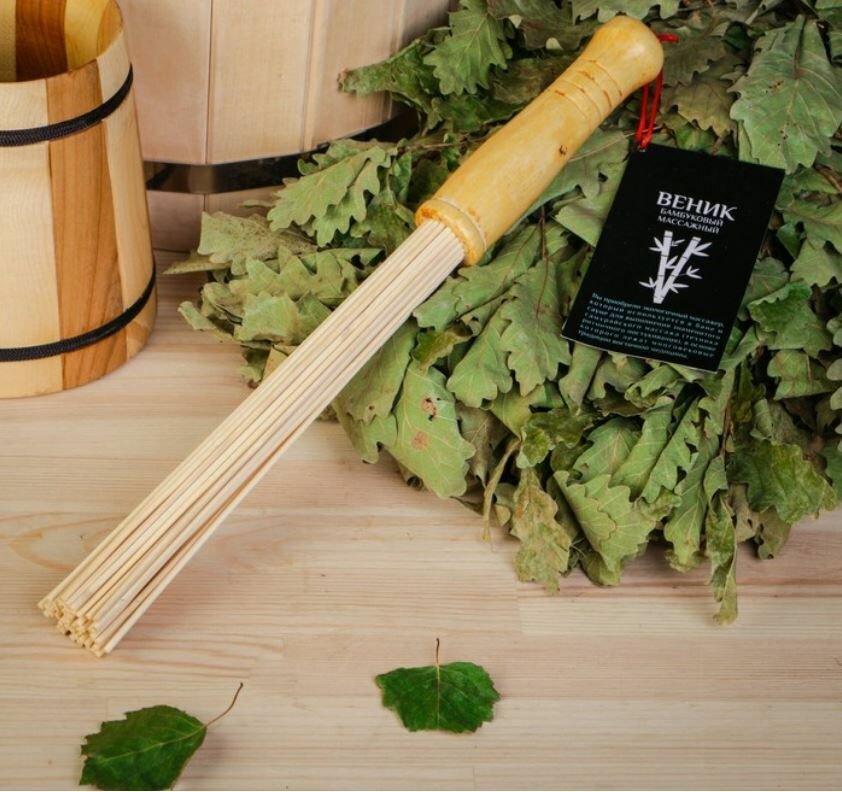фото Веник массажный для бани бамбуковый, малый 35см