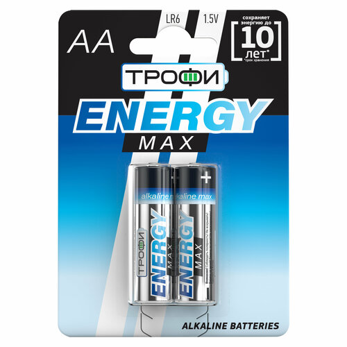 Батарейки Трофи LR6-2BL ENERGY MAX Alkaline арт. Б0018947 (2 шт.) батарейки трофи lr6 24 bulk energy power alkaline арт б0035376 24 шт