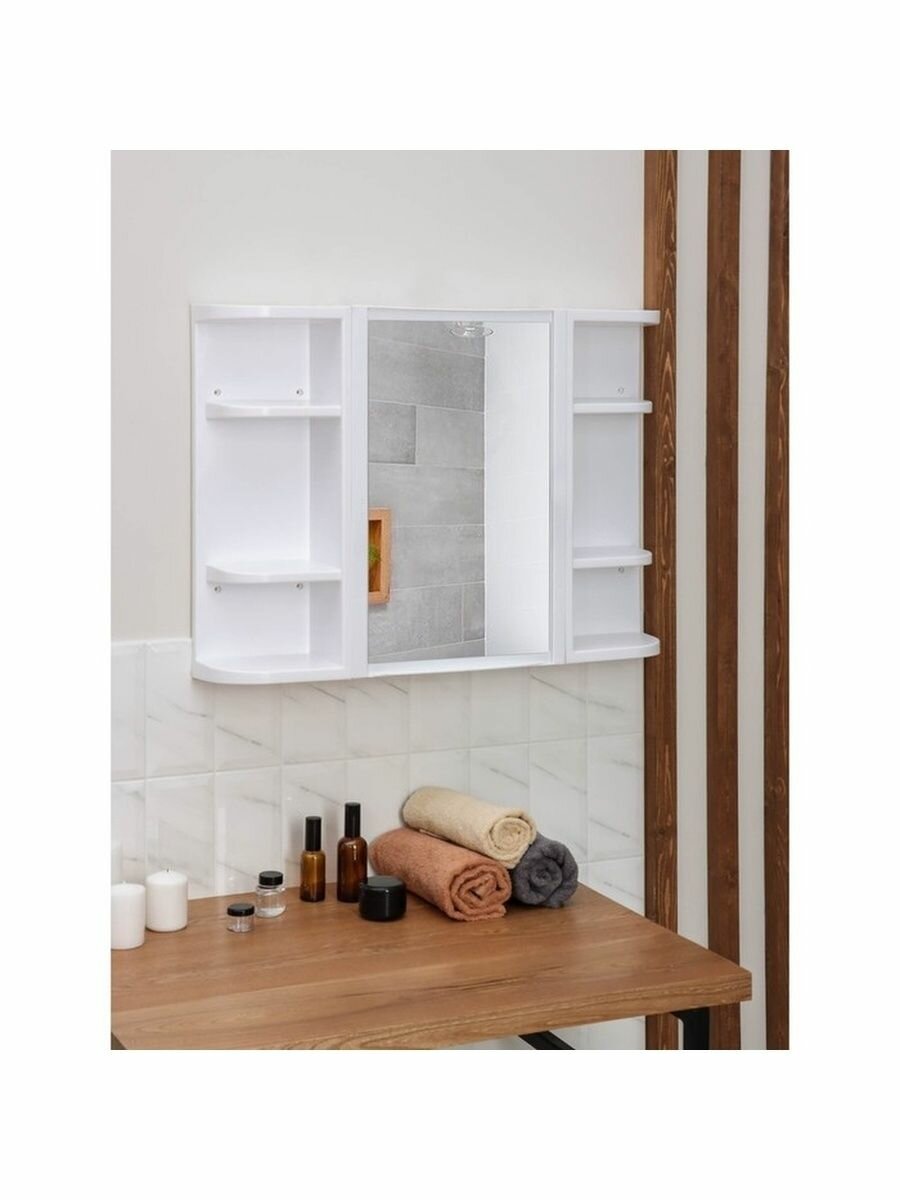 Шкаф для ванной комнаты с зеркалом и полкой - фотография № 5