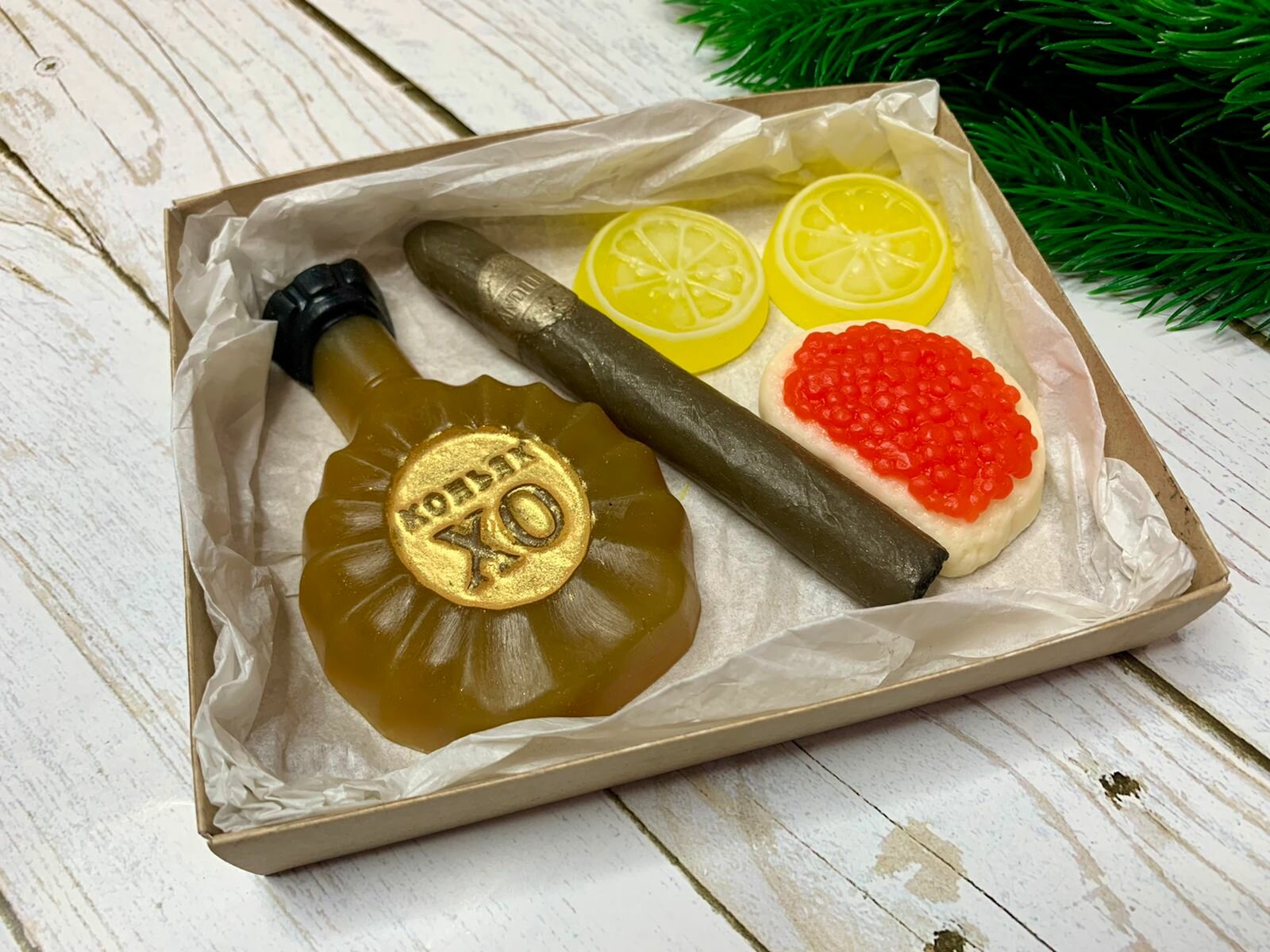 Мужской подарочный сувенирный набор "Коньяк XO с сигарой лимоном и бутербродом"