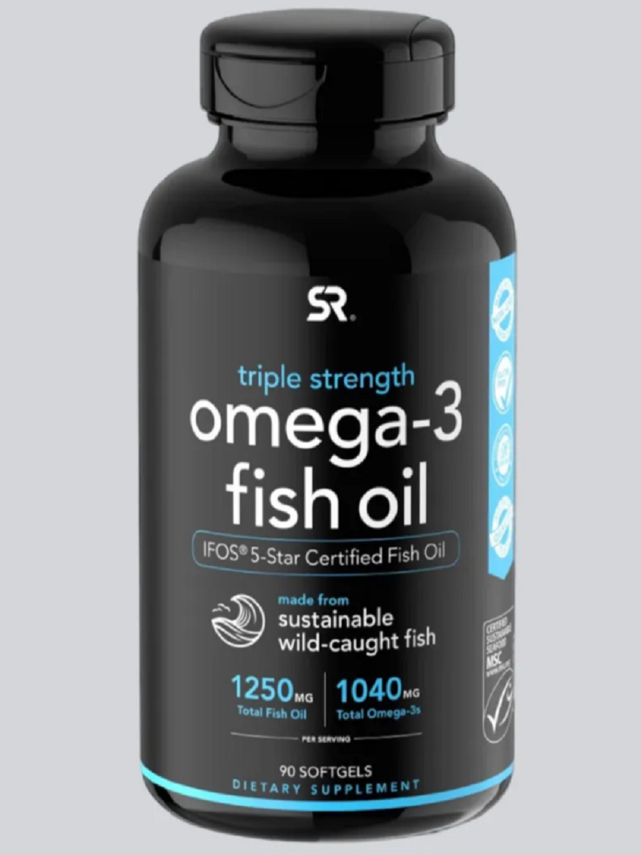 Омега 3 Sports Research Omega-3 Fish Oil Triple Strength 1250 мг 90 капсул