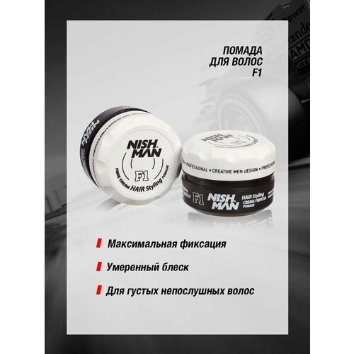 NISHMAN Помада для волос HAIR STYLING FIBRE CREAM POMADE F1, 100 мл