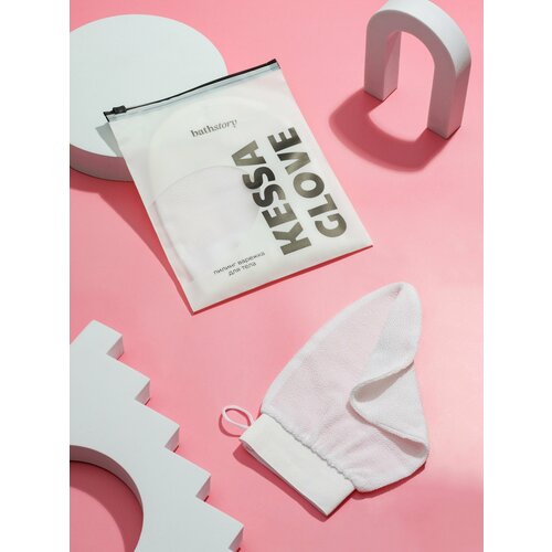 BATH STORY Рукавичка Кесса/Кесе для пилинга тела и очищение кожи, жесткая массажная мочалка для бани и ухода за телом, белая