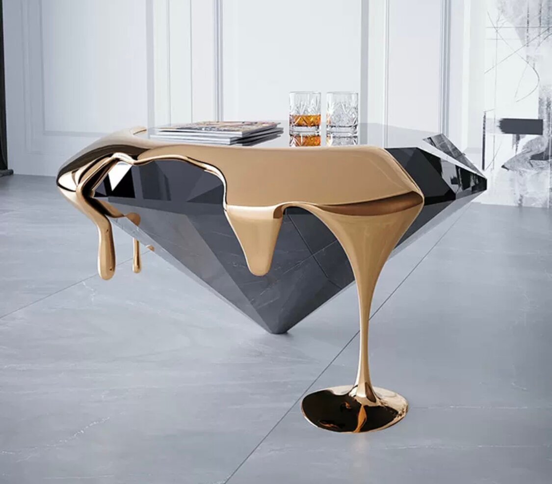 Роскошный итальянский журнальный столик из стекловолокна с алмазной гальванизацией в форме капли воды, диаметр 100 (см), высота 48 (см)