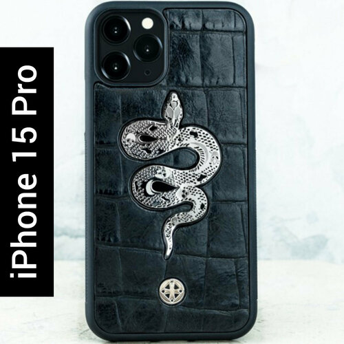 Чехол iPhone 15 Pro / Euphoria Metal Snake CROC Leather - Euphoria HM Premium - змея чехол iphone 15 pro premium euphoria герб рф croc leather euphoria hm premium