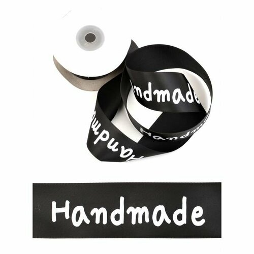 Dastl Лента атласная «Handmade» 40мм, чёрная 9м