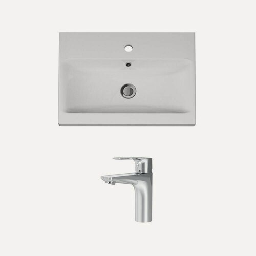 Изображение товара Раковина для ванной AM.PM, со смесителем Gem хром, 60 см, мебельная, встроенная, белый глянец