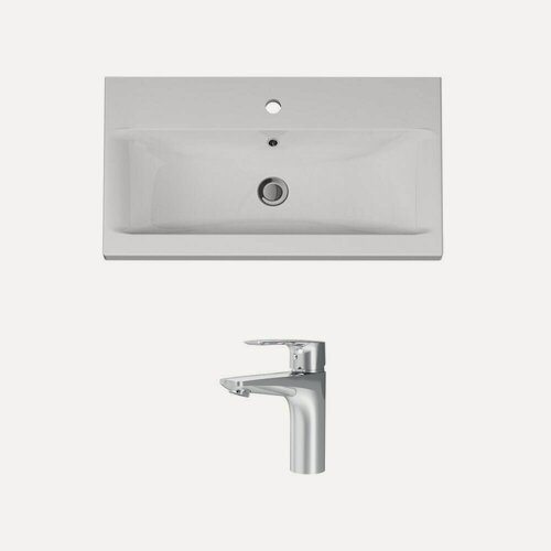 Изображение товара Раковина для ванной AM.PM со смесителем хром, 75 см, мебельная, встроенная, белый глянец,