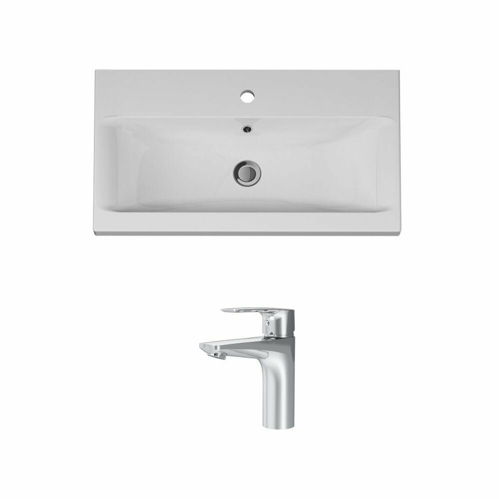 фото Раковина для ванной AM.PM Gem M90WCC0752WG-F90A02100 со смесителем Gem хром, 75 см, мебельная, встроенная, белый глянец,