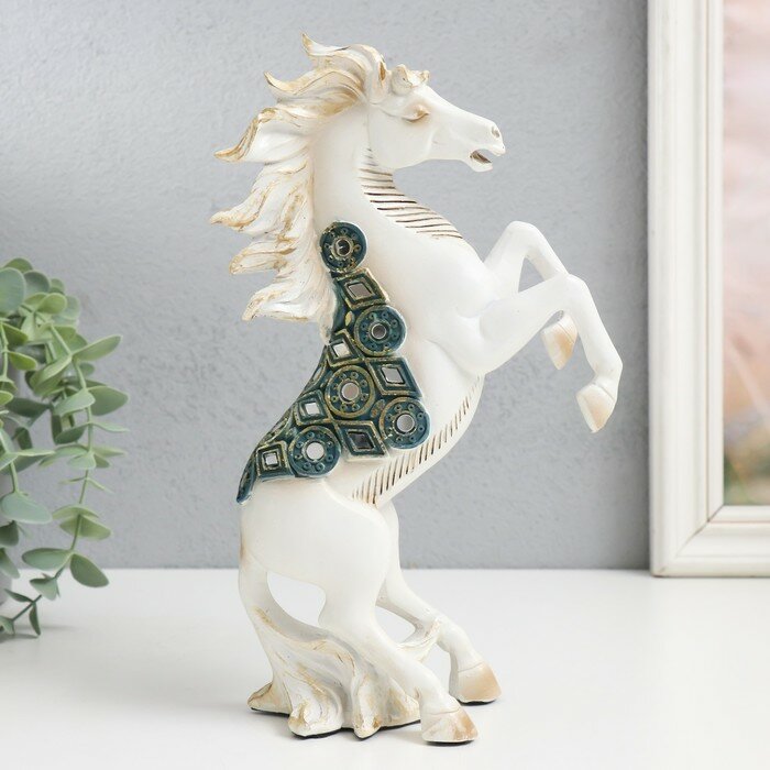 Сувенир полистоун "Императорский конь, белый с зеркалами на дыбах" 14,5х7х24,5 см