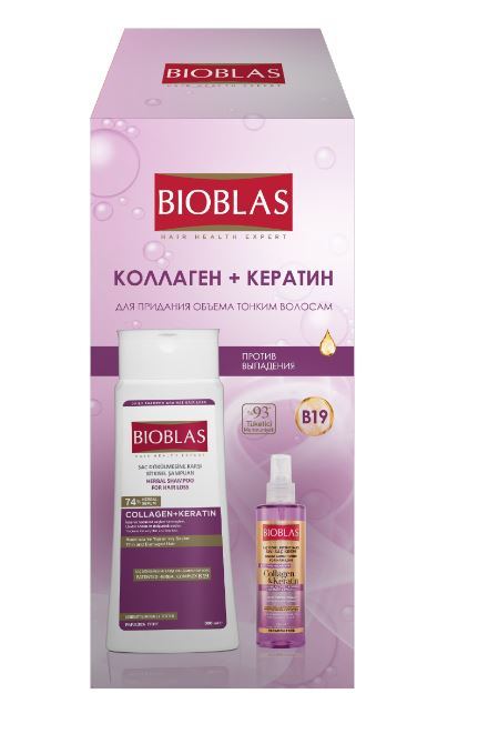 Подарочный набор BIOBLAS с коллагеном и кератином для придания объема тонким волосам, шампунь для волос 360 мл + кондиционер для волос 115 мл - фото №1