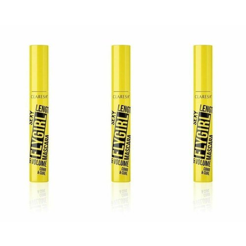 CLARESA Тушь для ресниц Flygirl Comb&Curl Черная, объём, длина, подкручивание, 10 мл, 3 шт