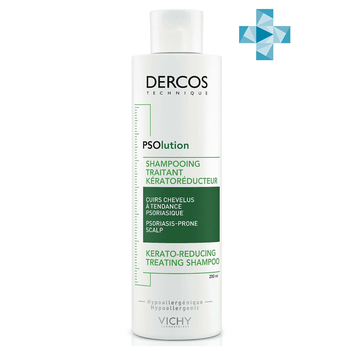 VICHY Dercos PSOlution Шампунь Кераторегулирующий для кожи головы, склонной к псориазу, 200 мл, VICHY