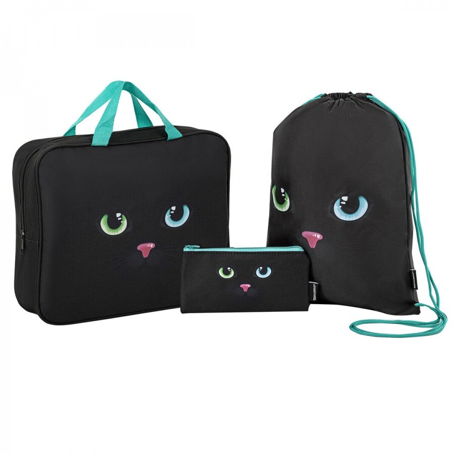 фото Школьный набор Brauberg "Black cat", папка А4, Мешок для обуви 42х33см, пенал-косметичка 20х10см (271434)