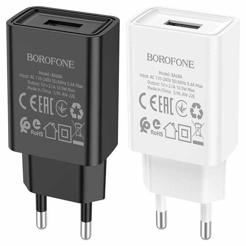 Сетевое зарядное устройство c USB Borofone BA68A+Micro черное 21A